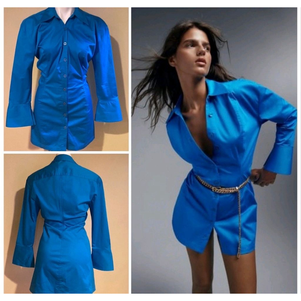Zara Bright Blue Mini Shirt Dress